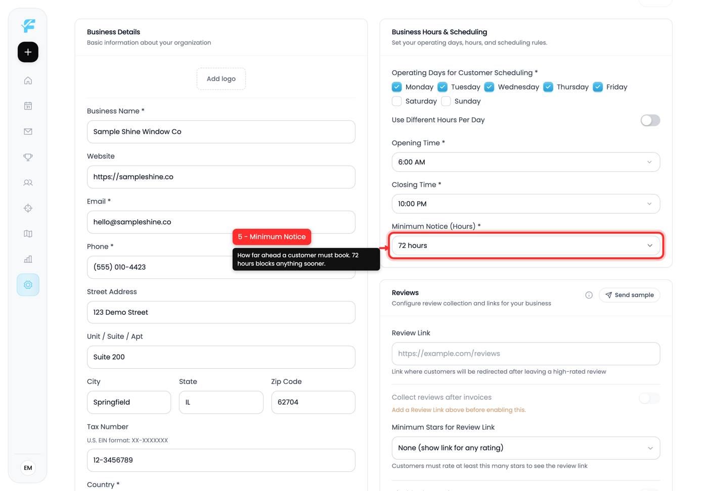 The Minimum Notice dropdown