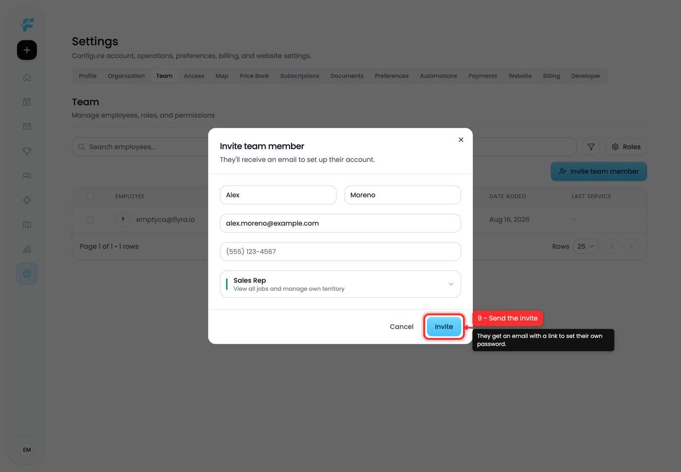 The Invite button