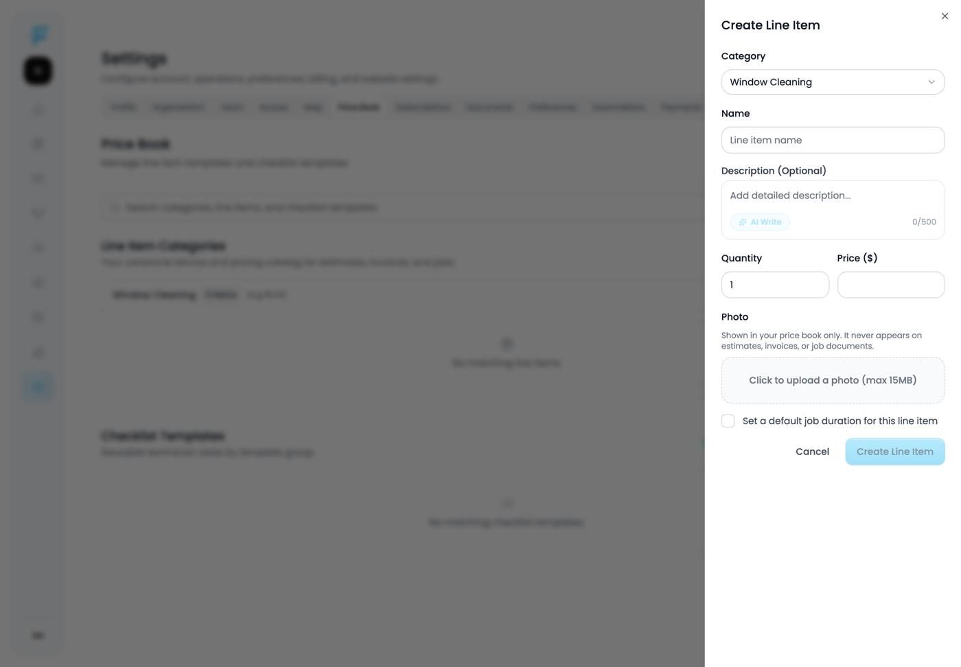 The Add Item panel