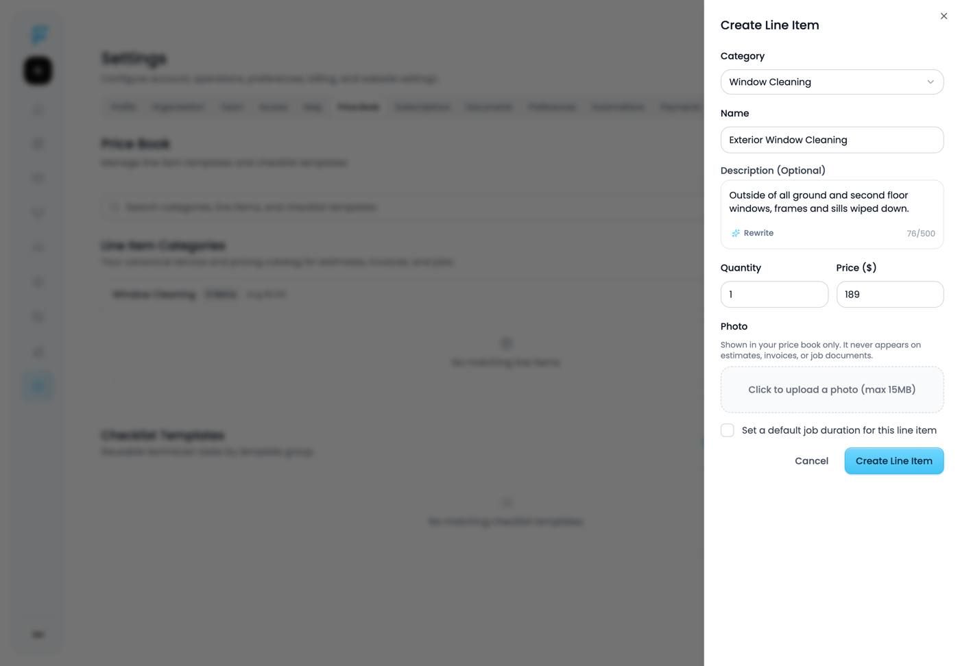 The item form filled in
