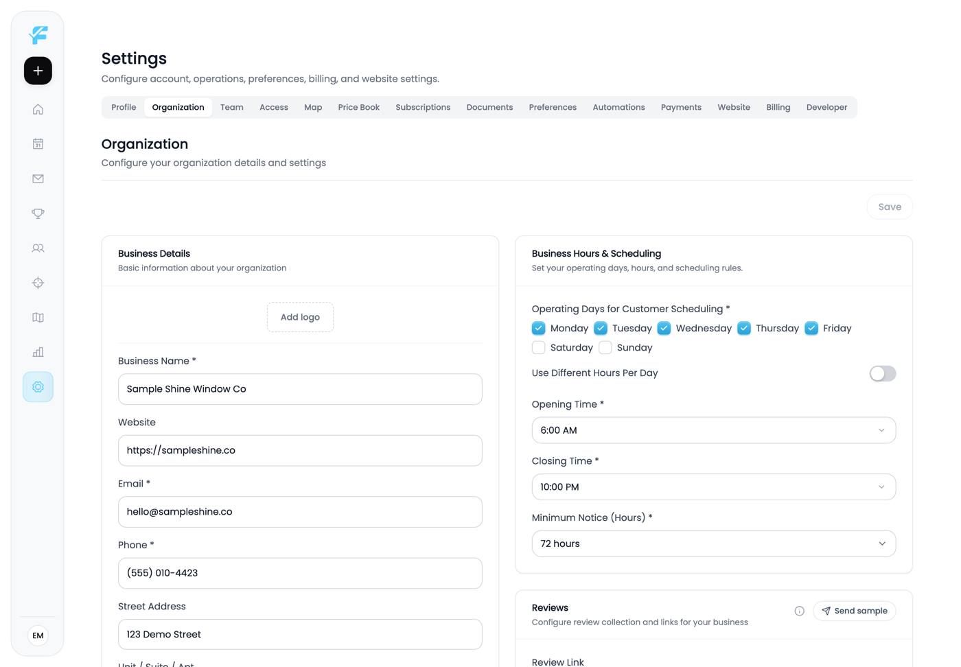 The Settings tabs where setup happens