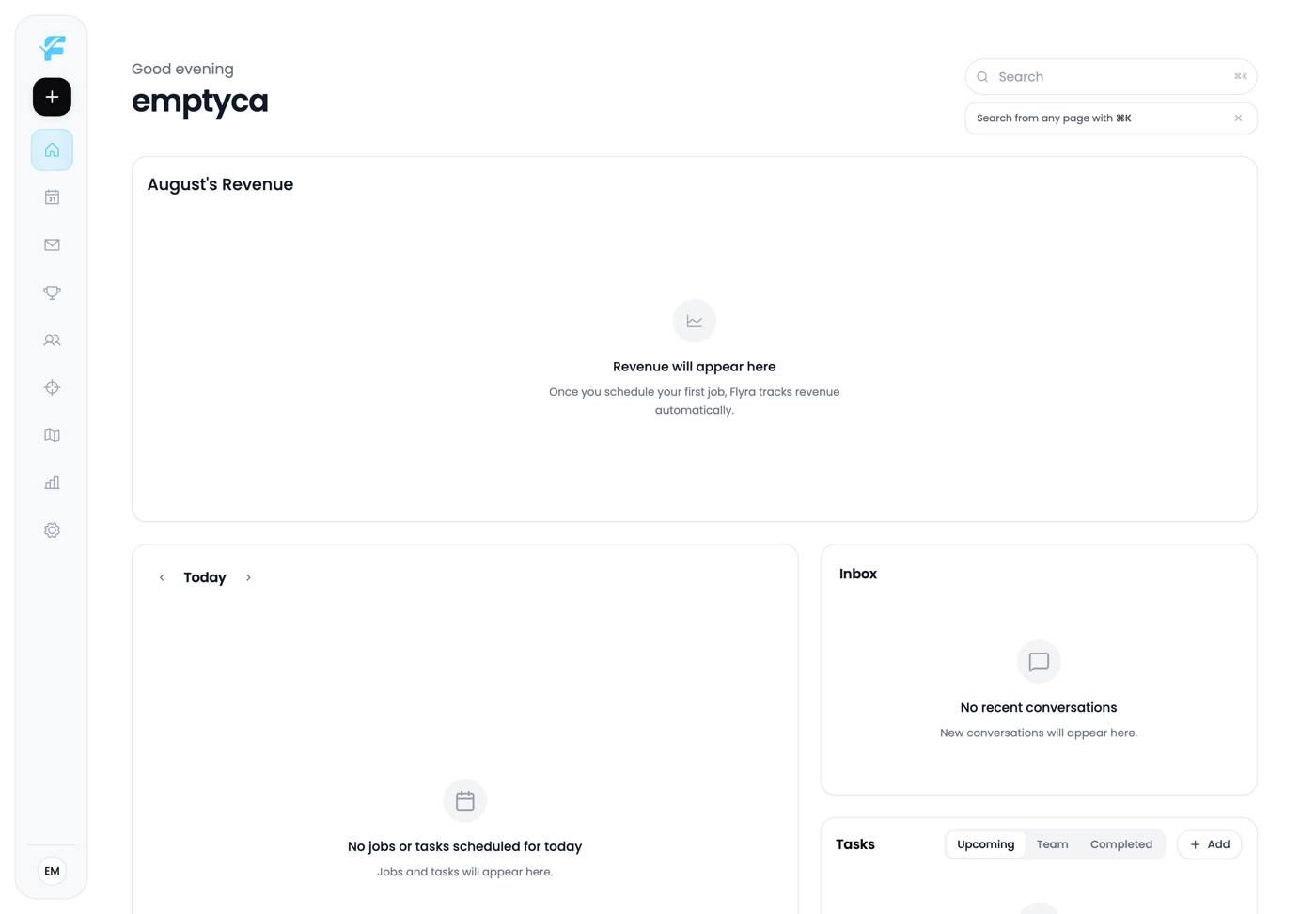 The dashboard after setup