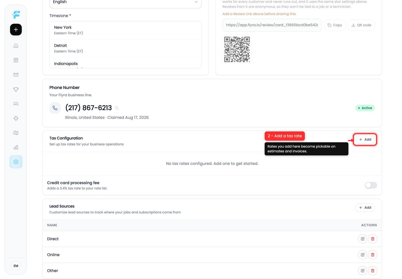 The Add button on Tax Configuration