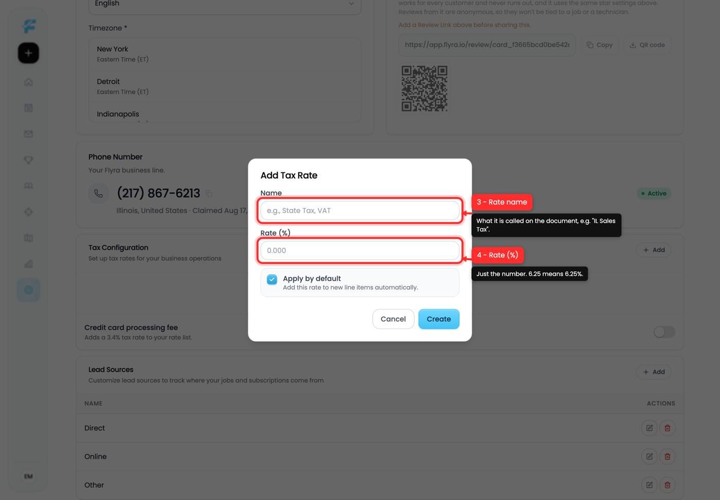 The Name and Rate fields