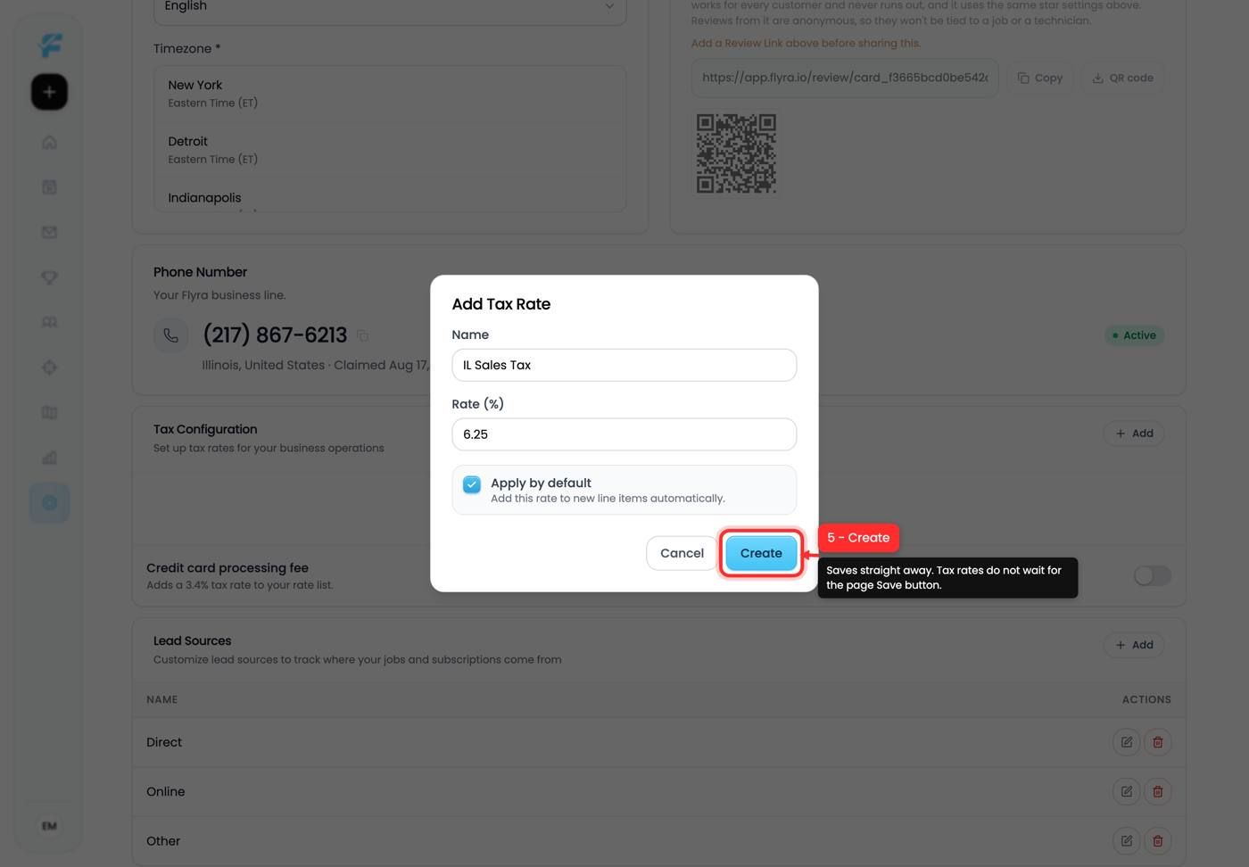 The Create button