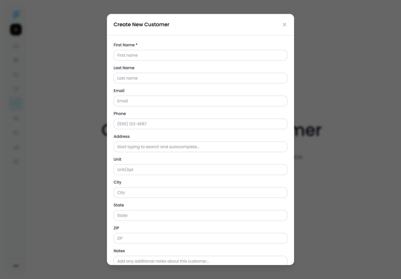 The Create New Customer panel