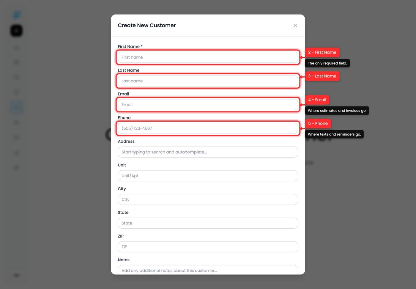 The name, email and phone fields