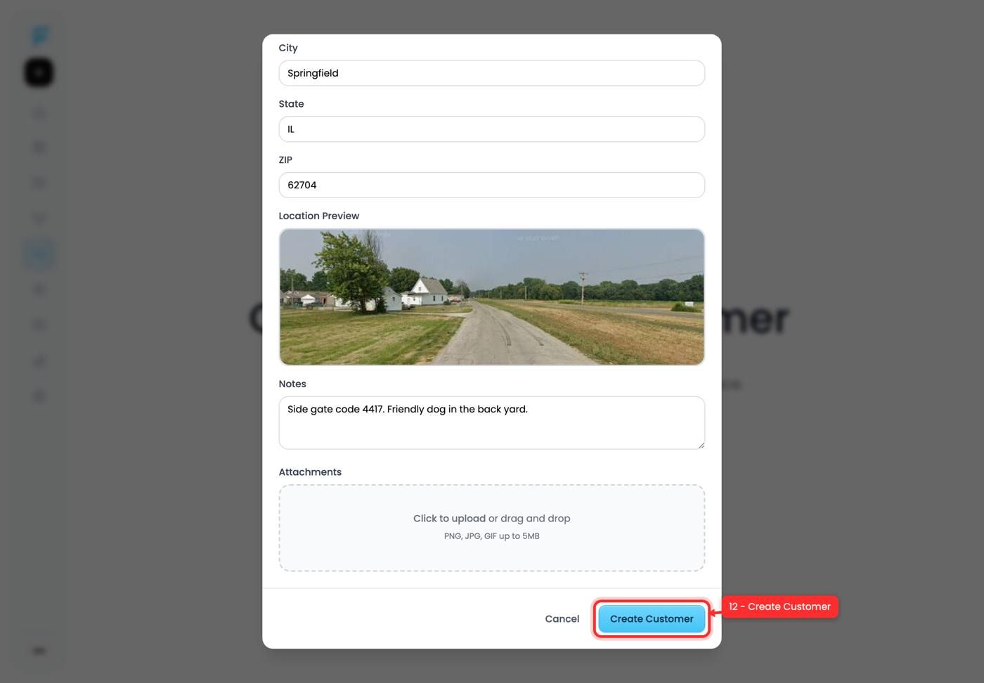 The Create Customer button