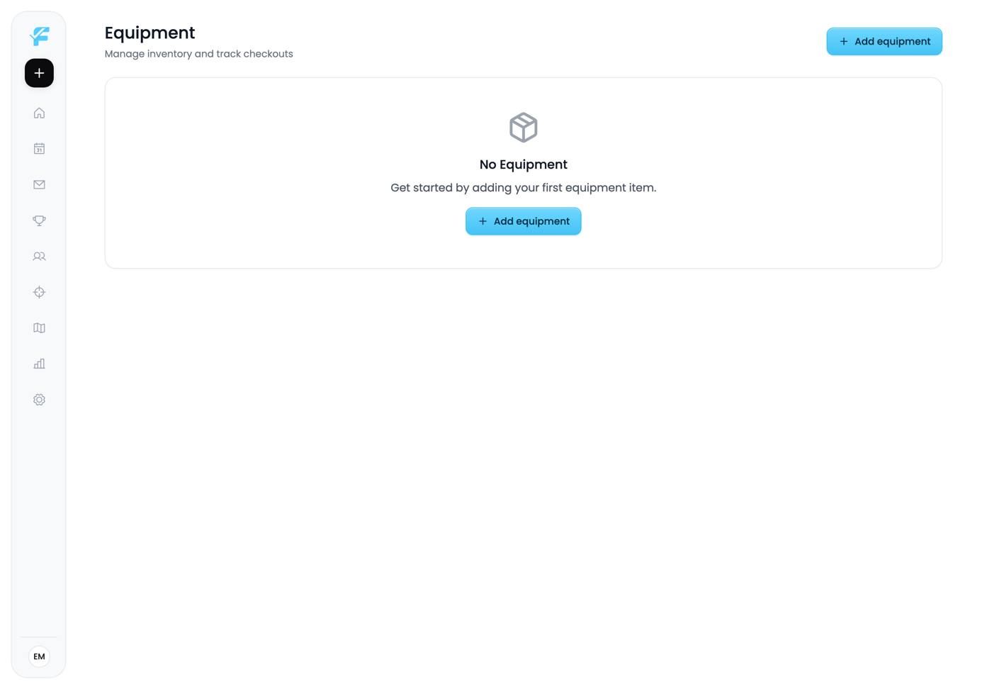 The empty Equipment page