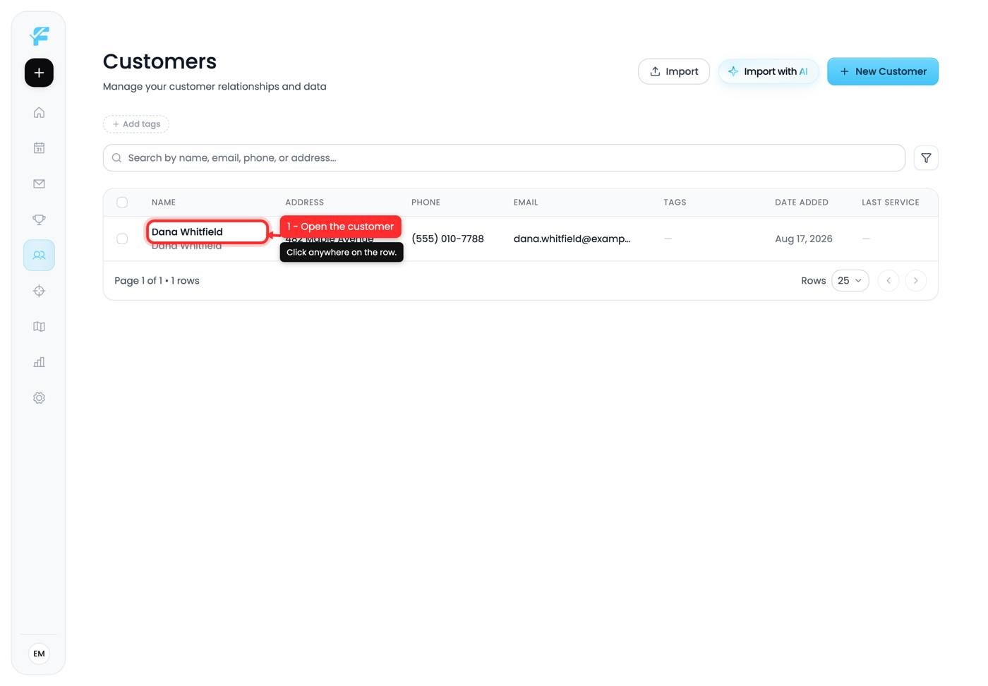 Click a customer row
