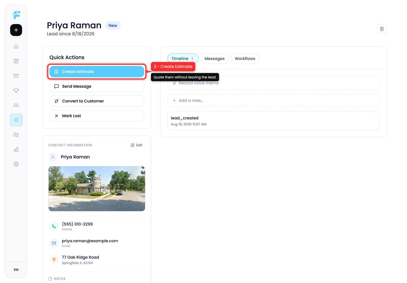 The Create Estimate button
