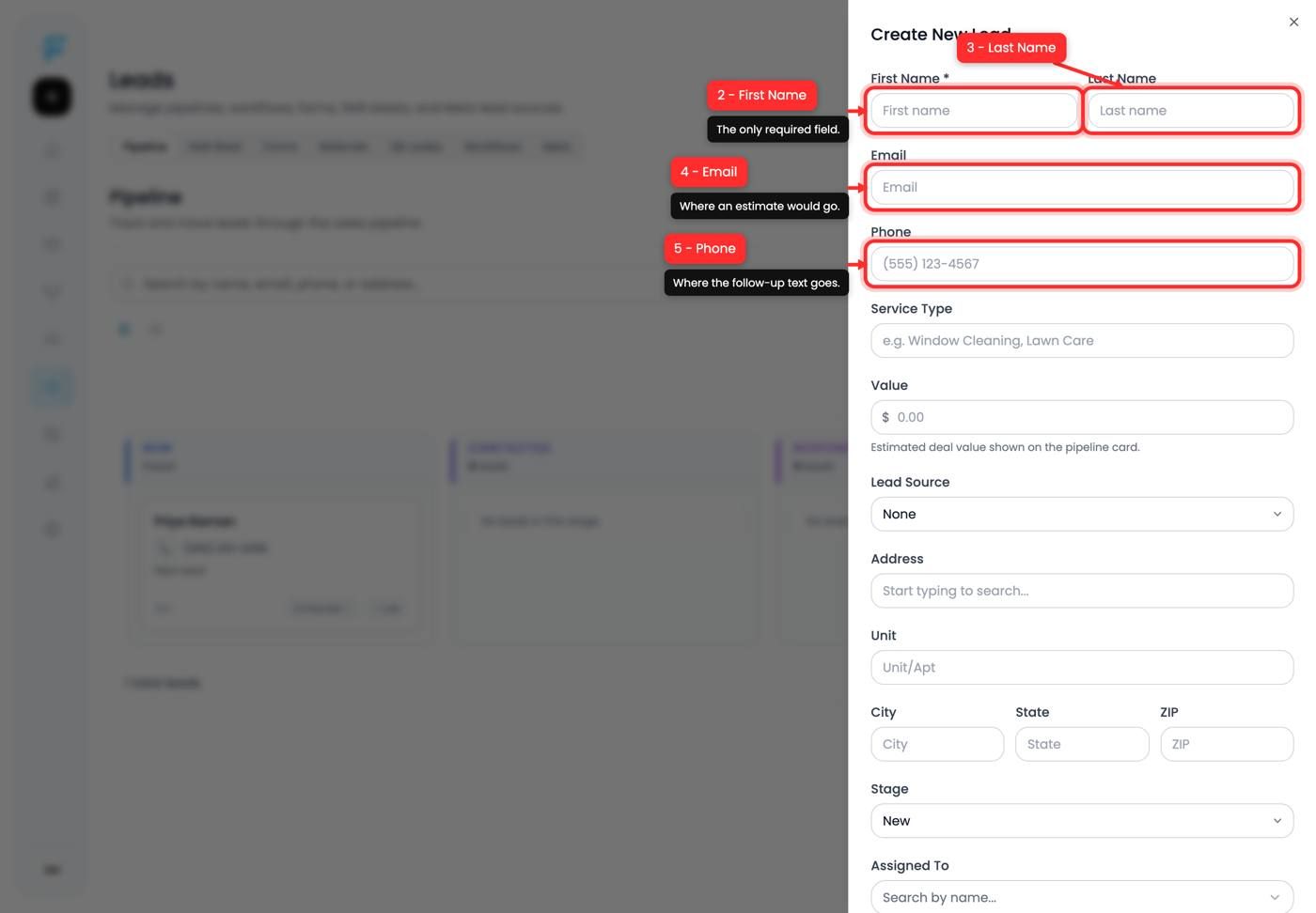Name, email and phone fields