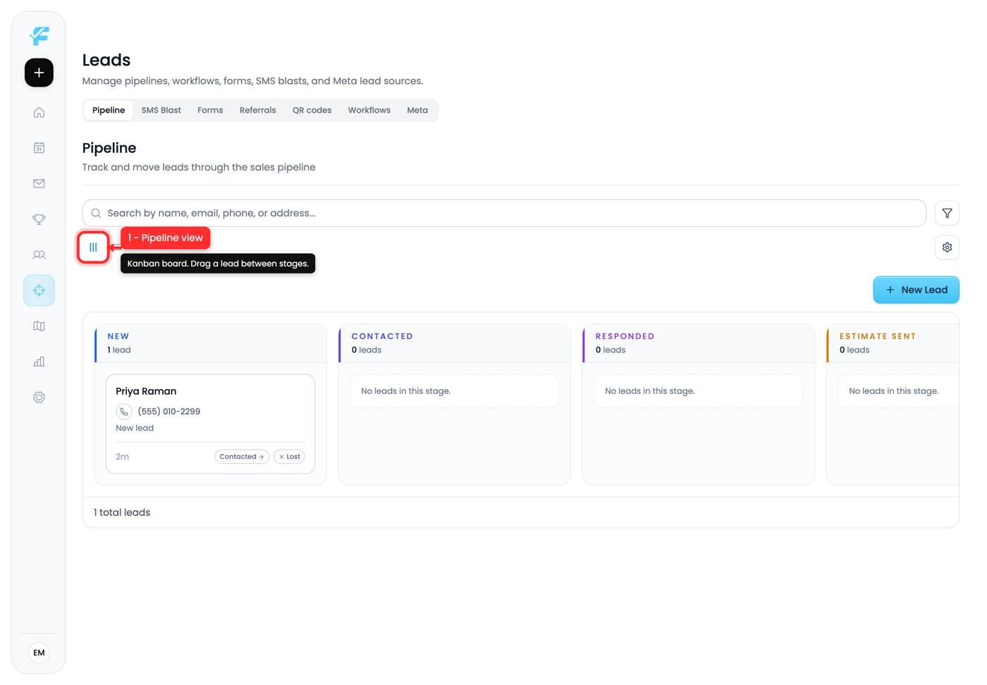 The Pipeline view toggle