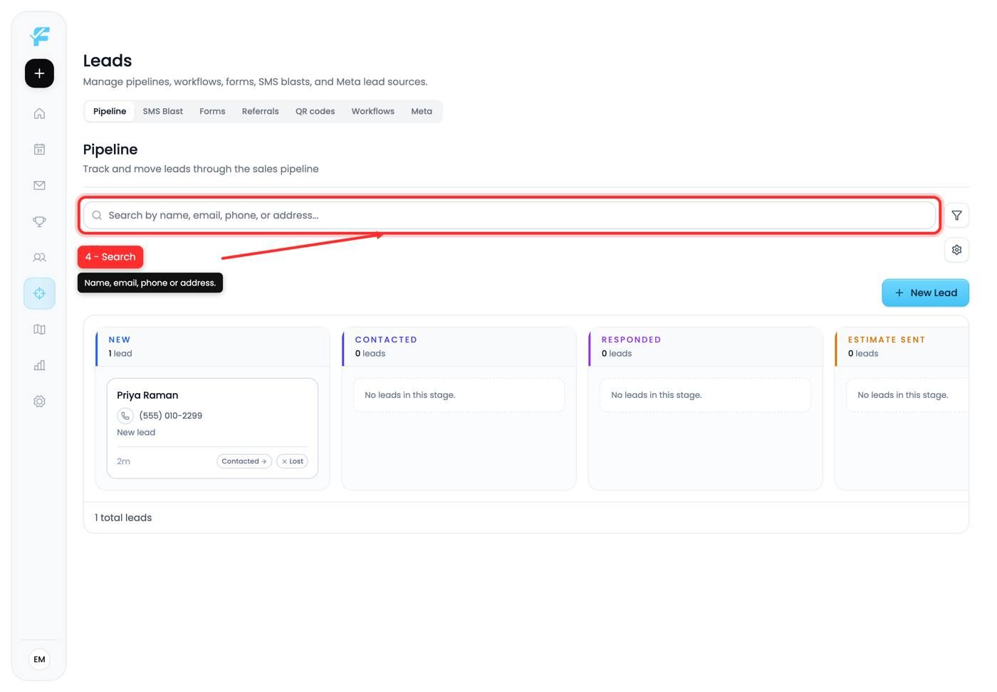 The lead search box