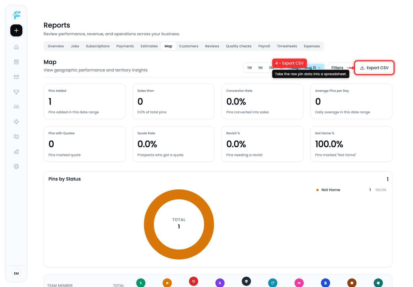The Export CSV button