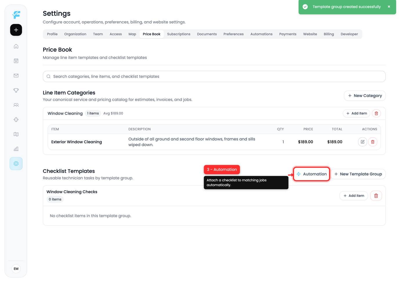 The Automation button