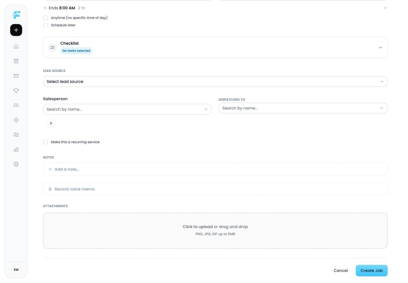 The completed job form