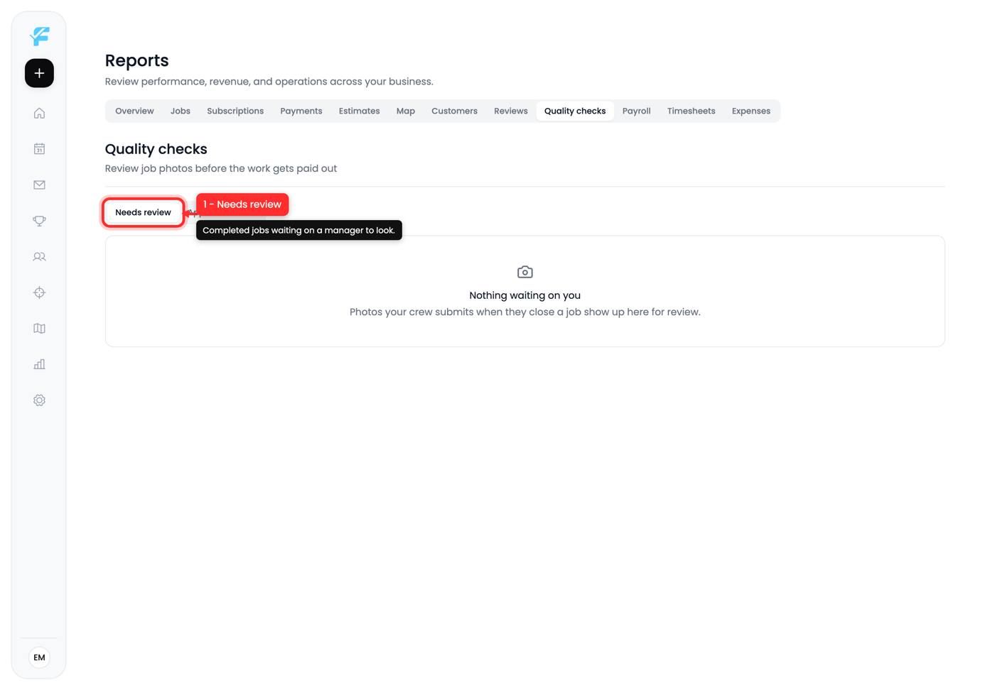 The Needs review filter