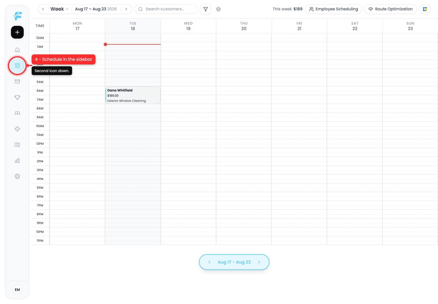 The Schedule icon in the sidebar