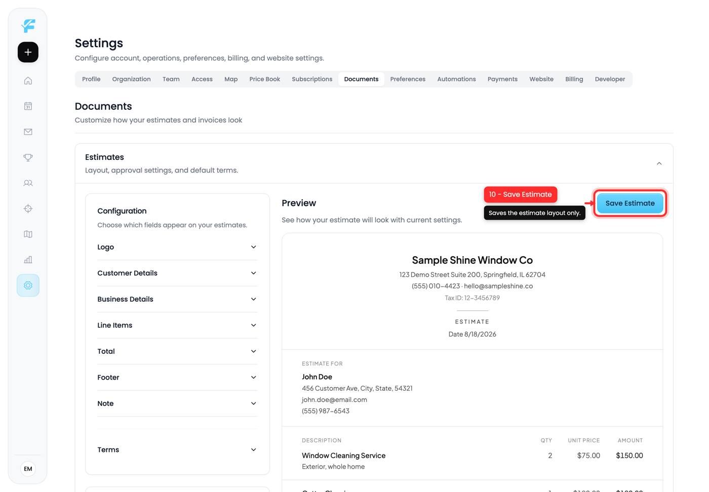 The Save Estimate button