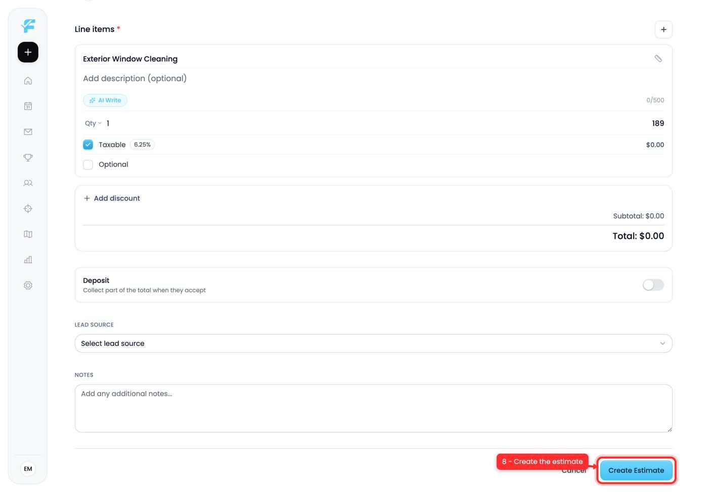 The Create Estimate button