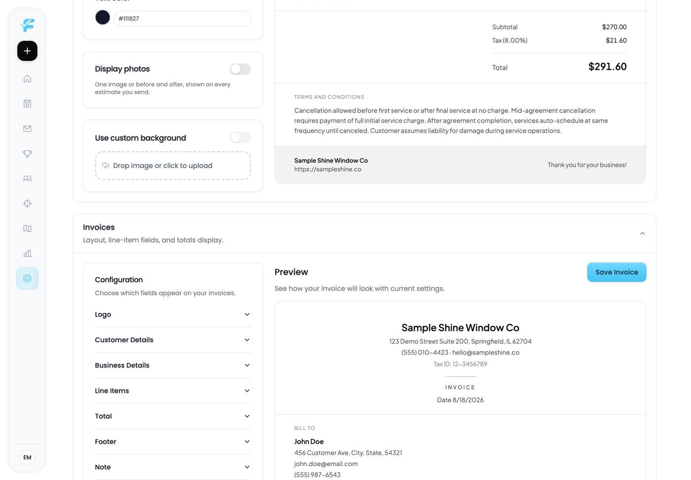 The Documents page scrolled to Invoices