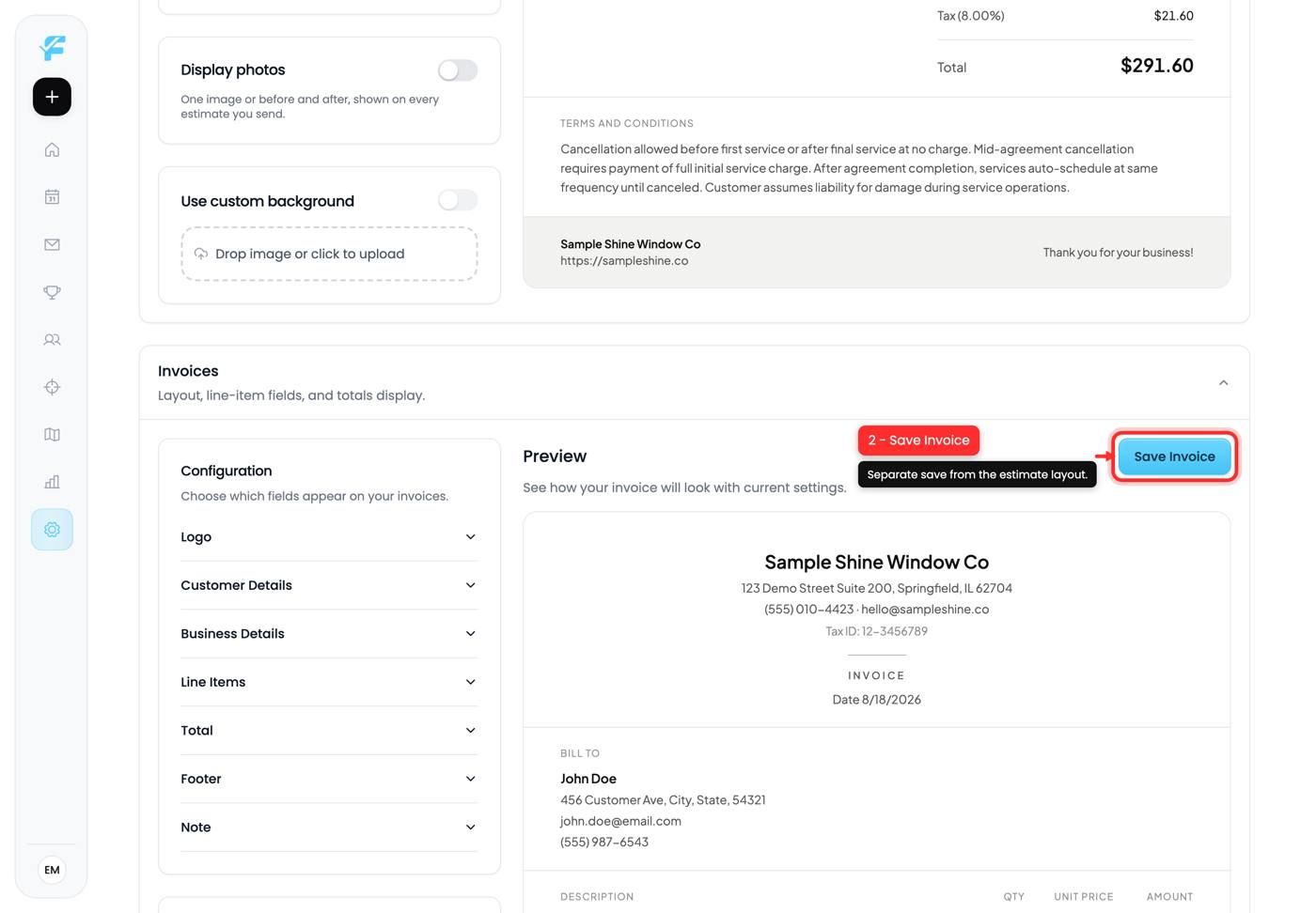 The Save Invoice button
