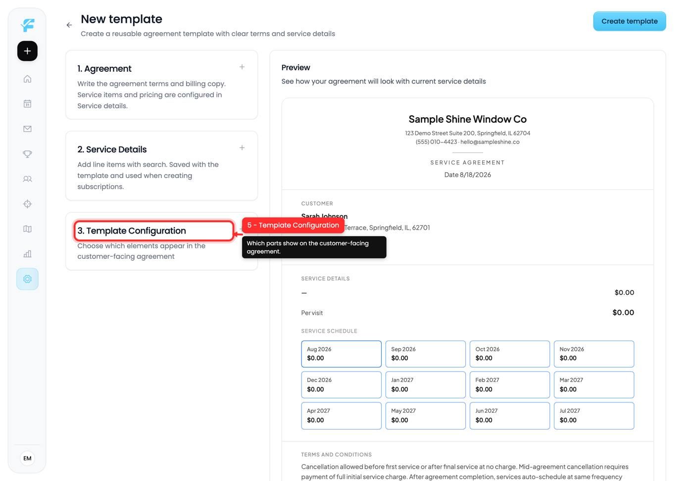 Step 3, Template Configuration