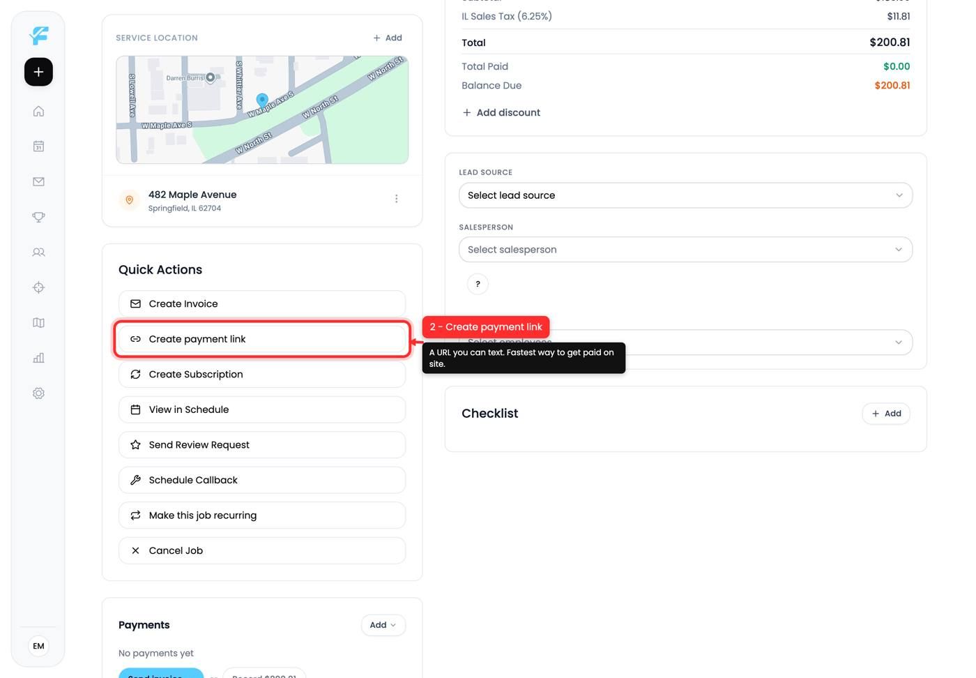 The Create payment link button