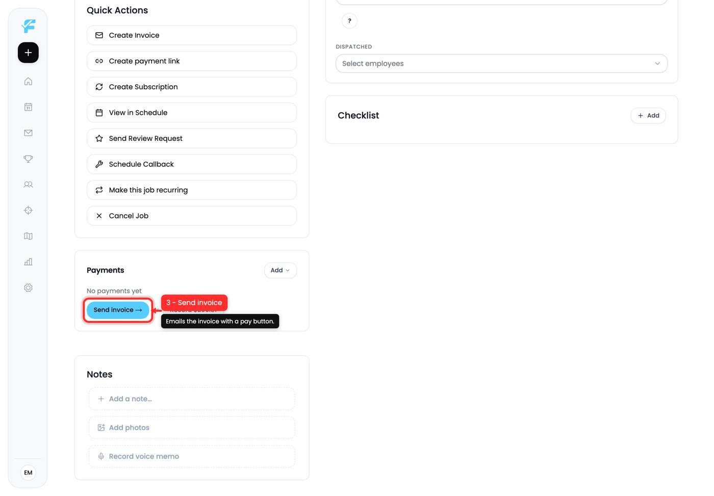 The Send invoice button