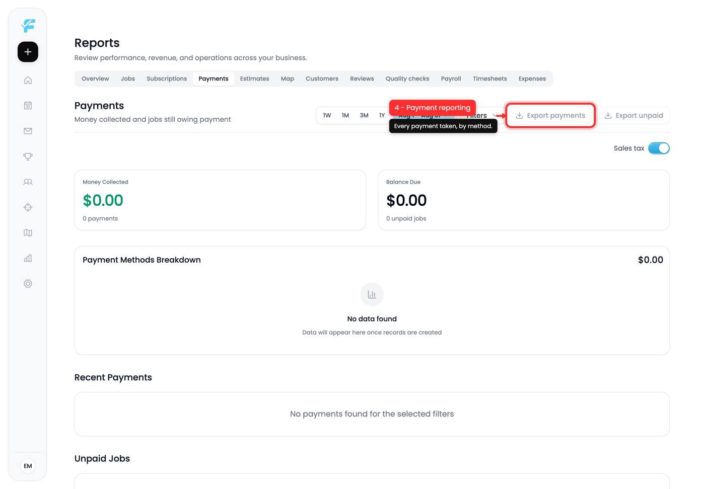 Payment reporting controls