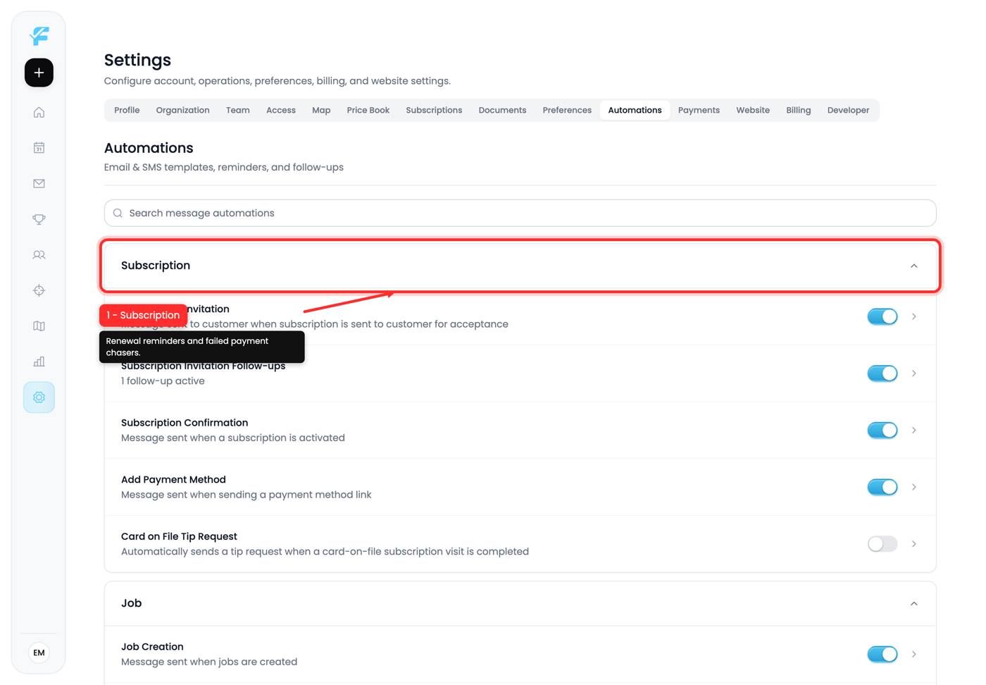 The Subscription automations