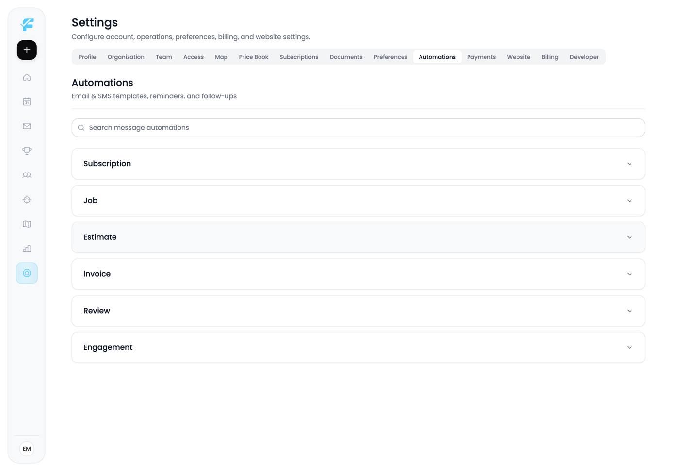 The Automations page