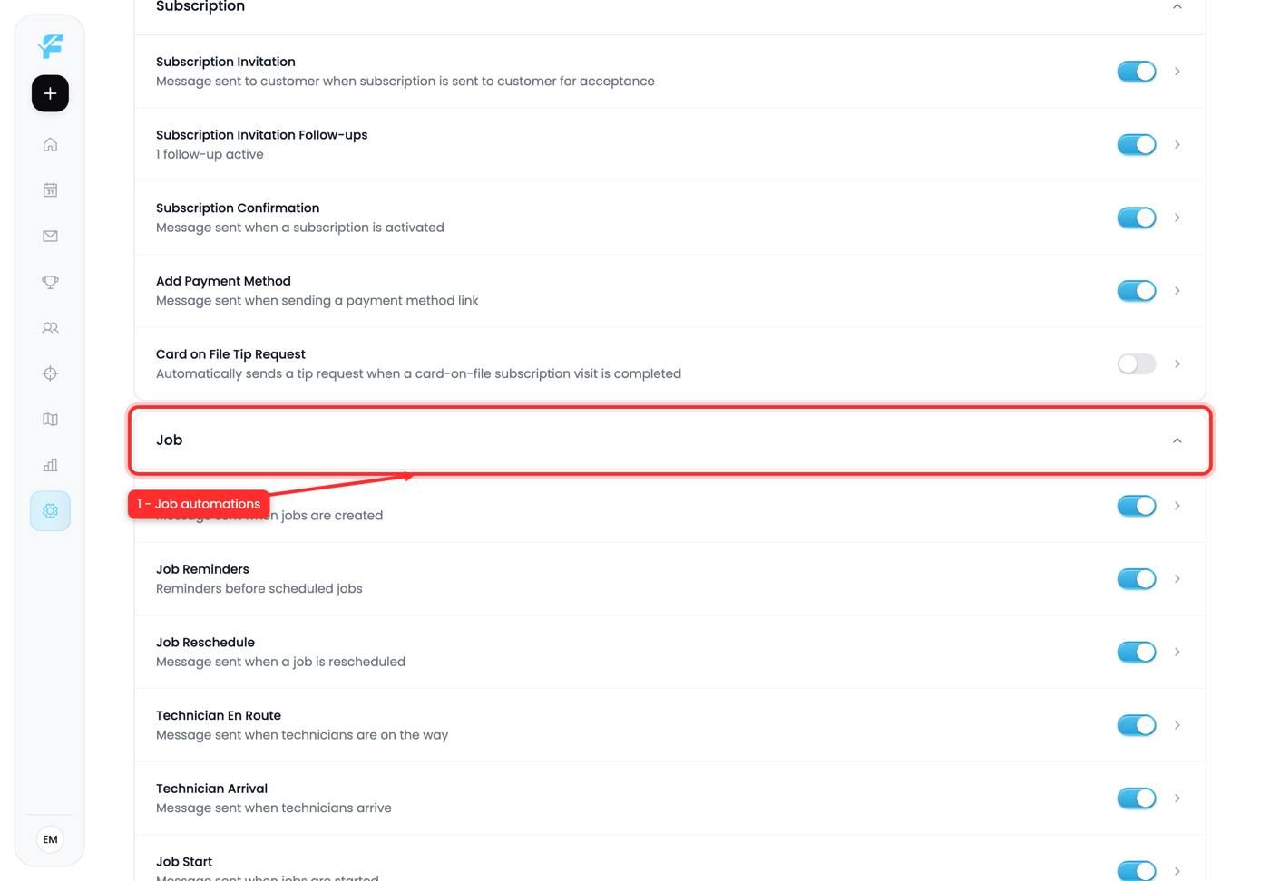 The Job automations tab