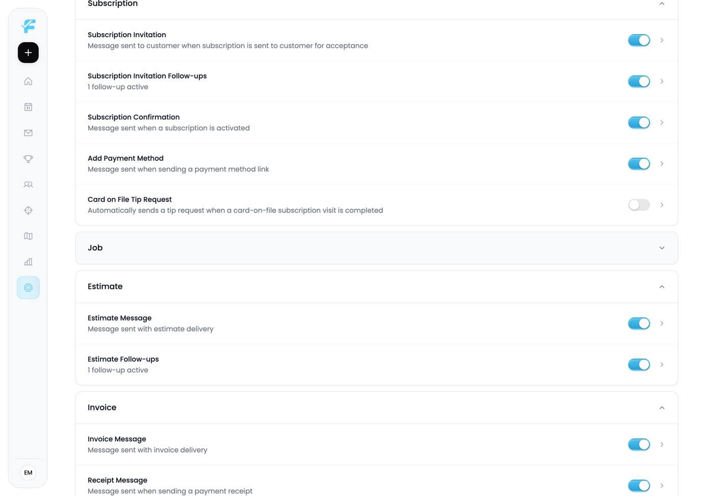 Job automation messages