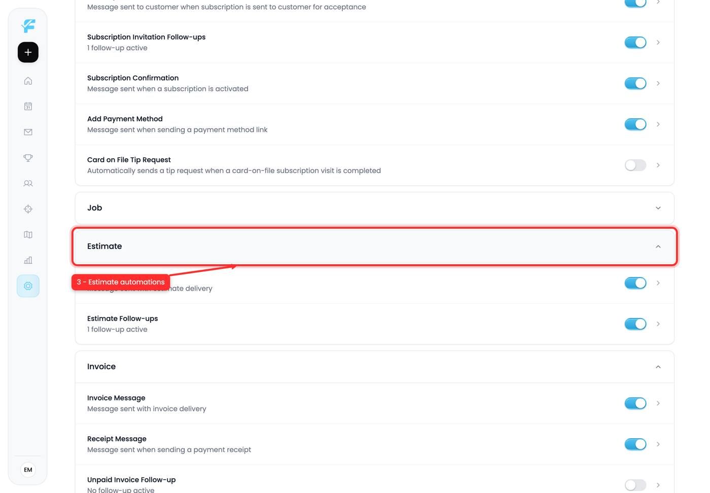 The Estimate automations tab