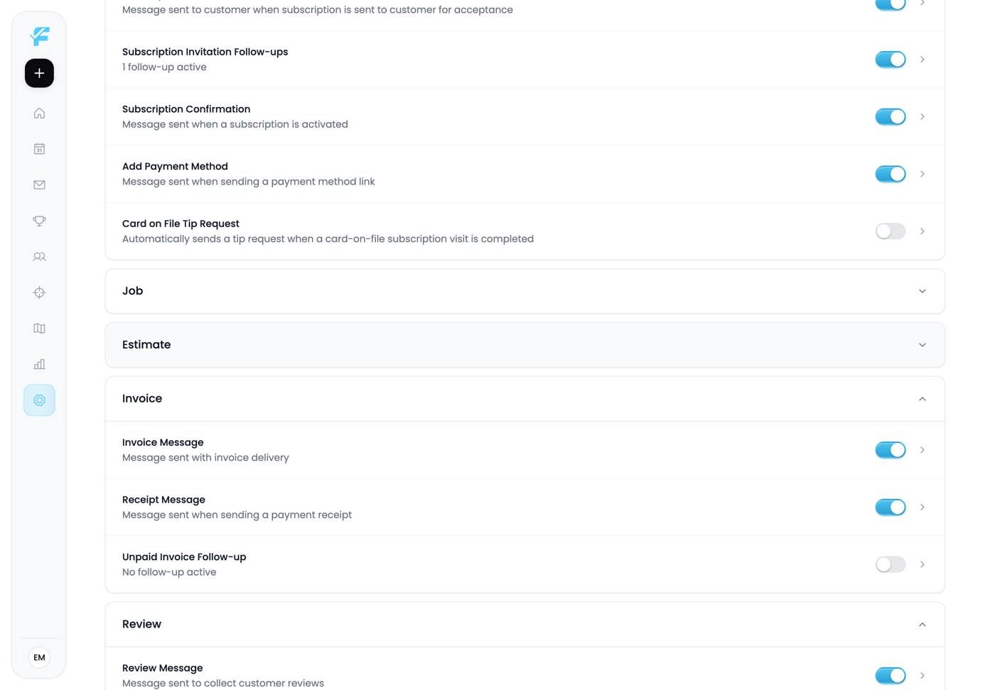 Estimate automation messages