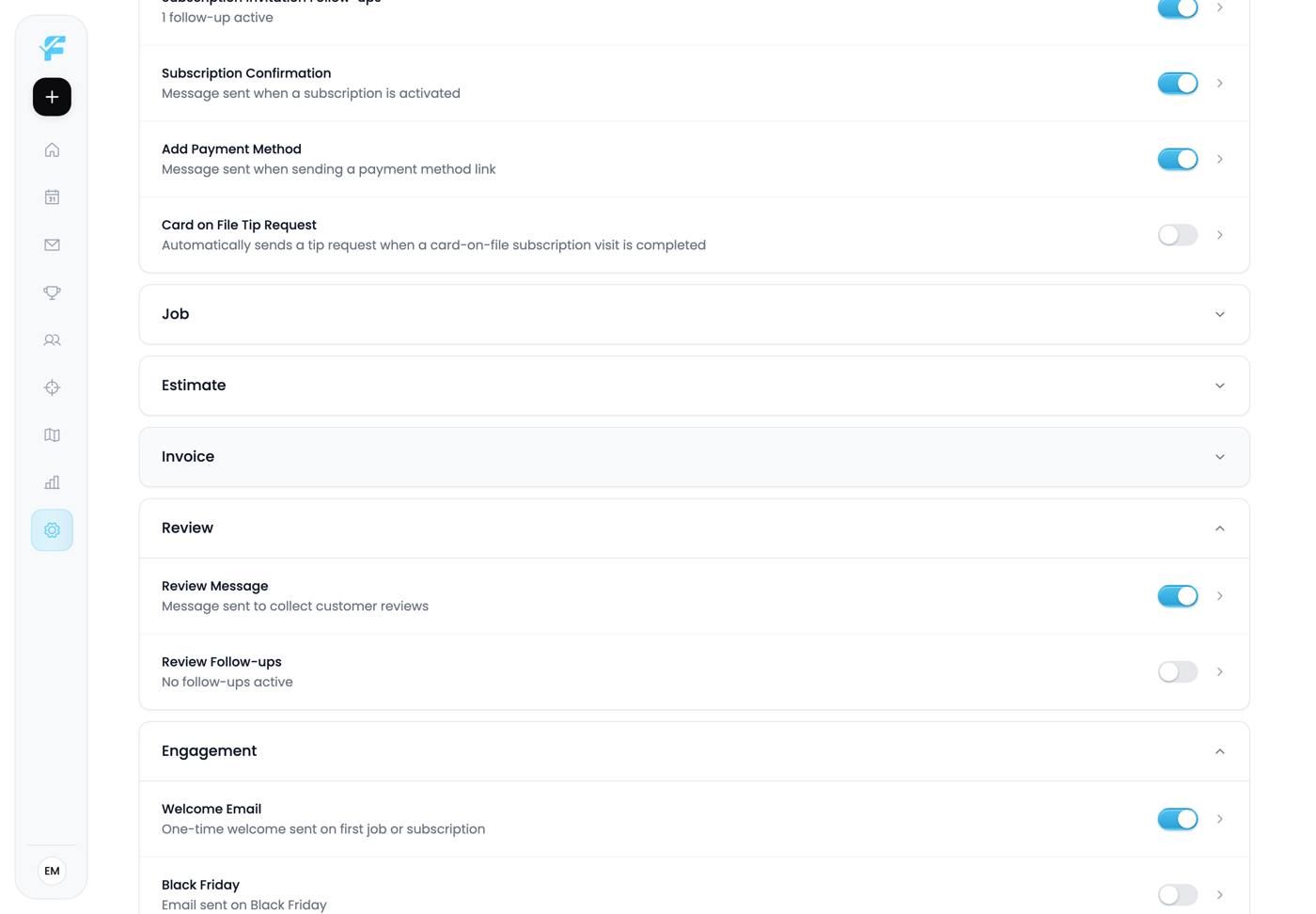 Invoice automation messages