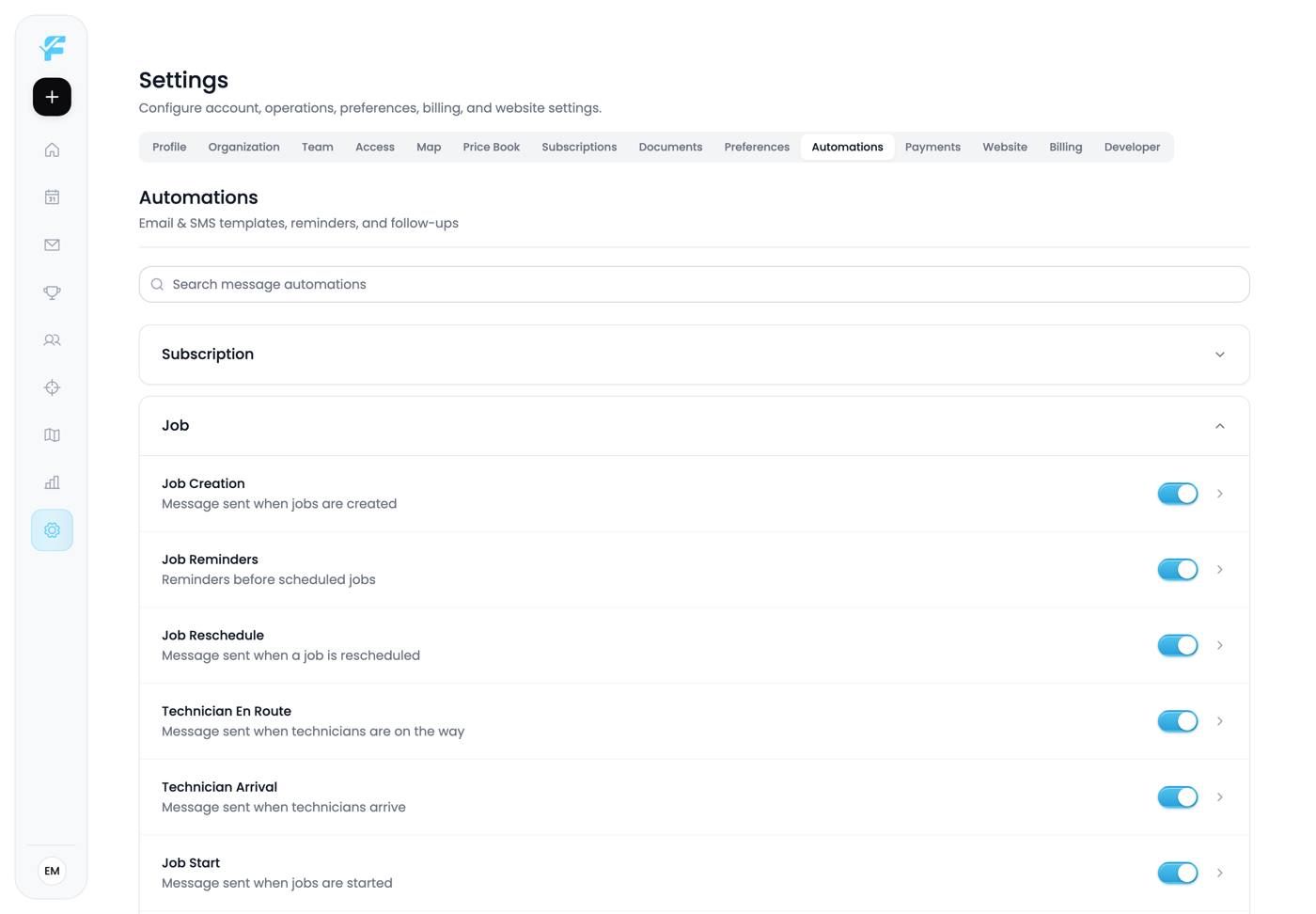 The Automations page
