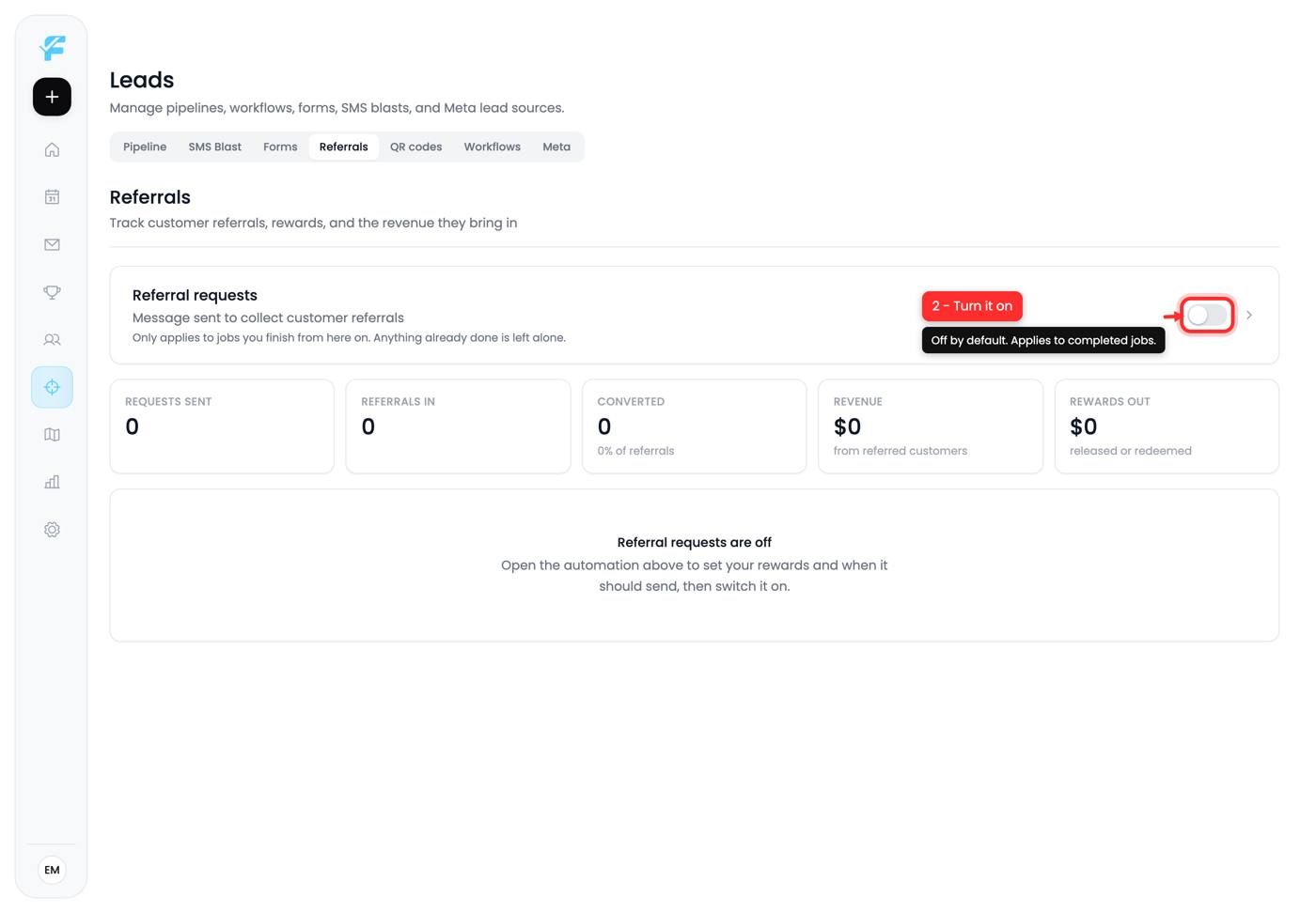 The referral toggle