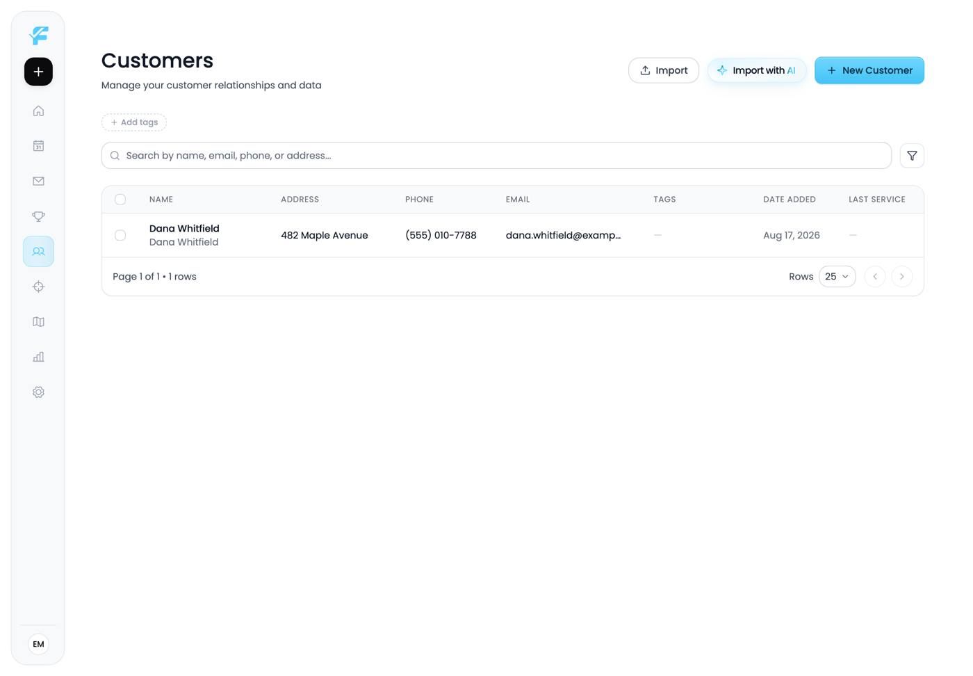 The Customers page with its filters