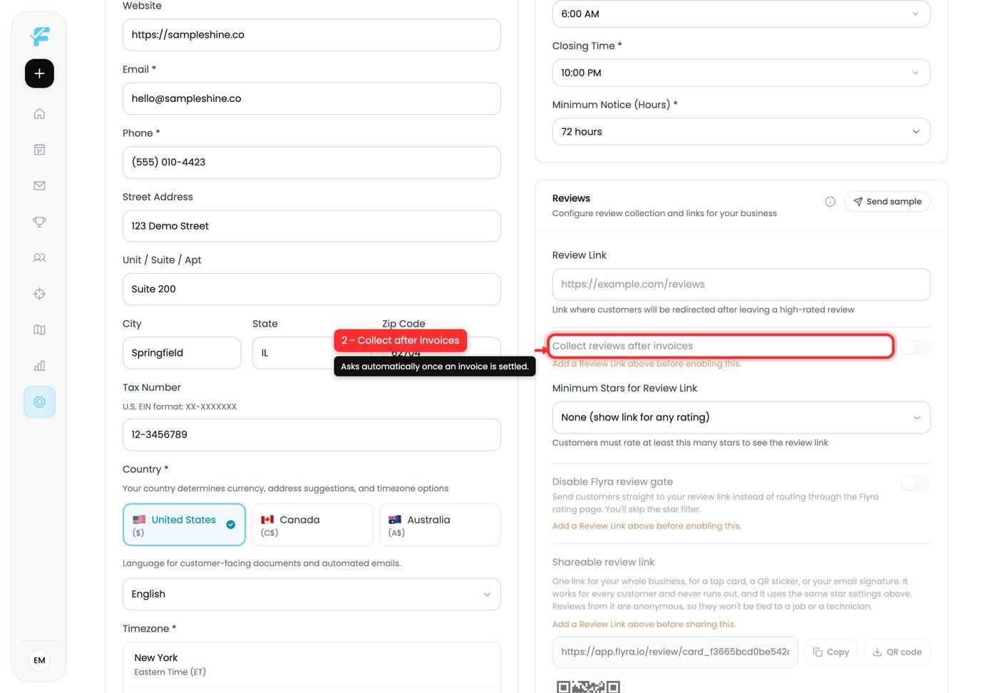 The collect after invoices toggle