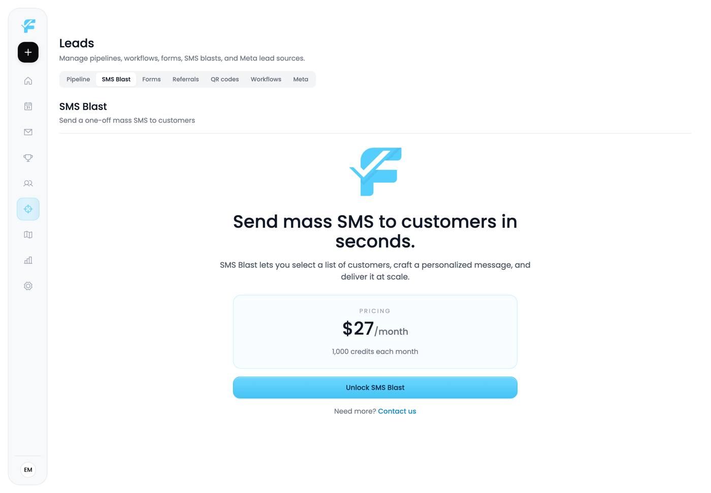 The SMS Blast page