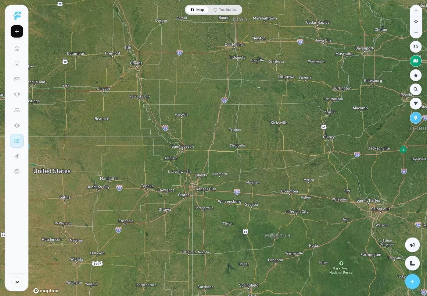 The map with the area tool