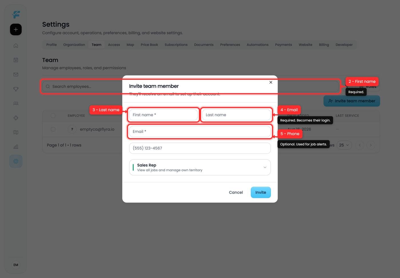 The invite fields