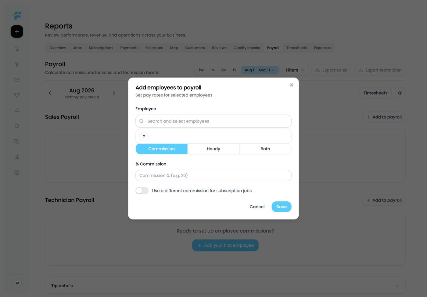 The add to payroll panel