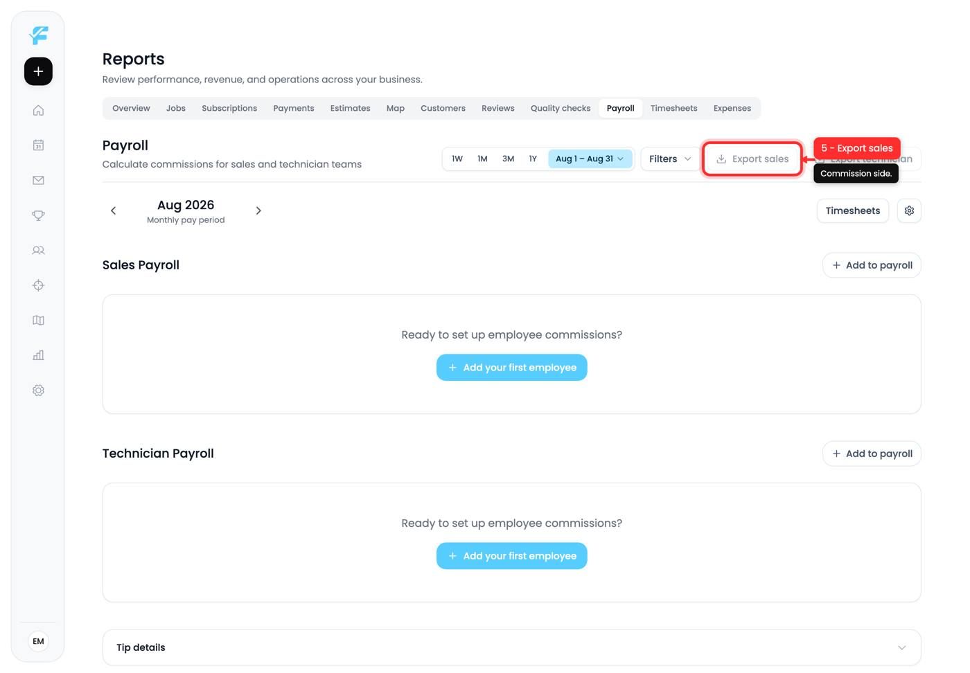 The Export sales button