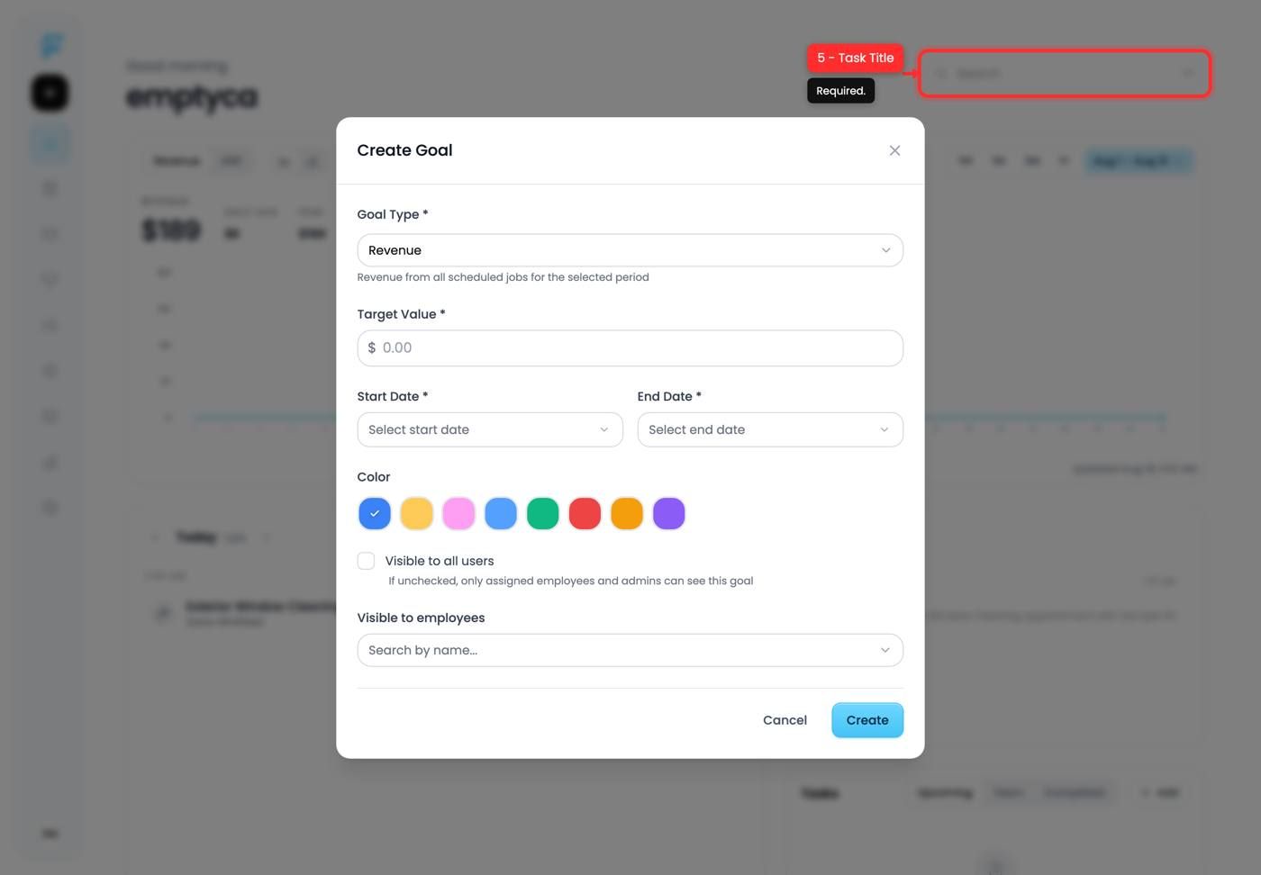 The task fields