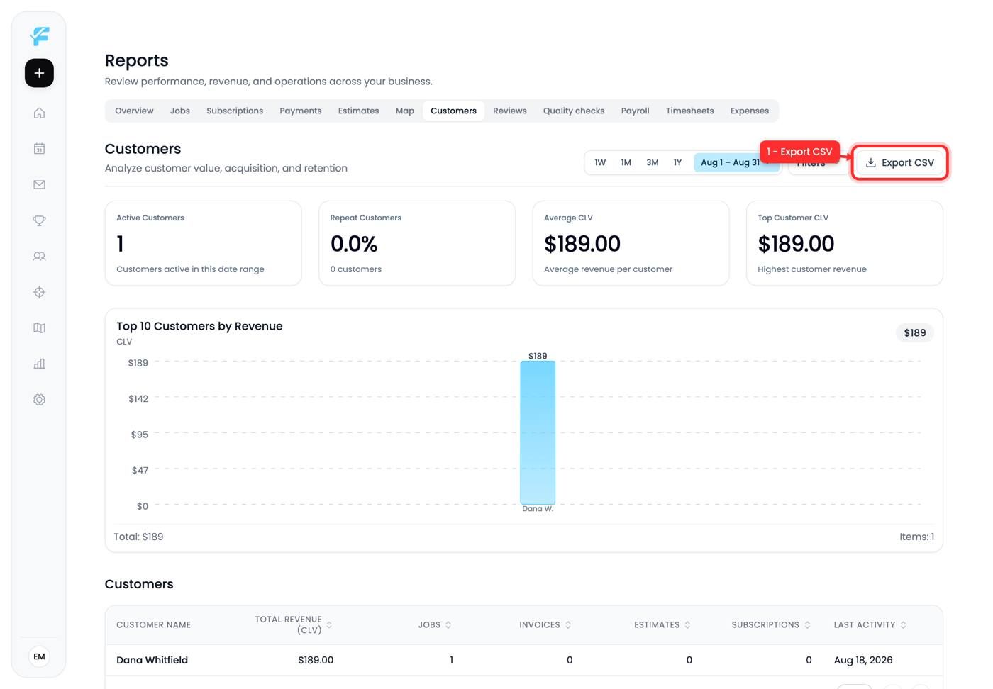 The Export CSV button
