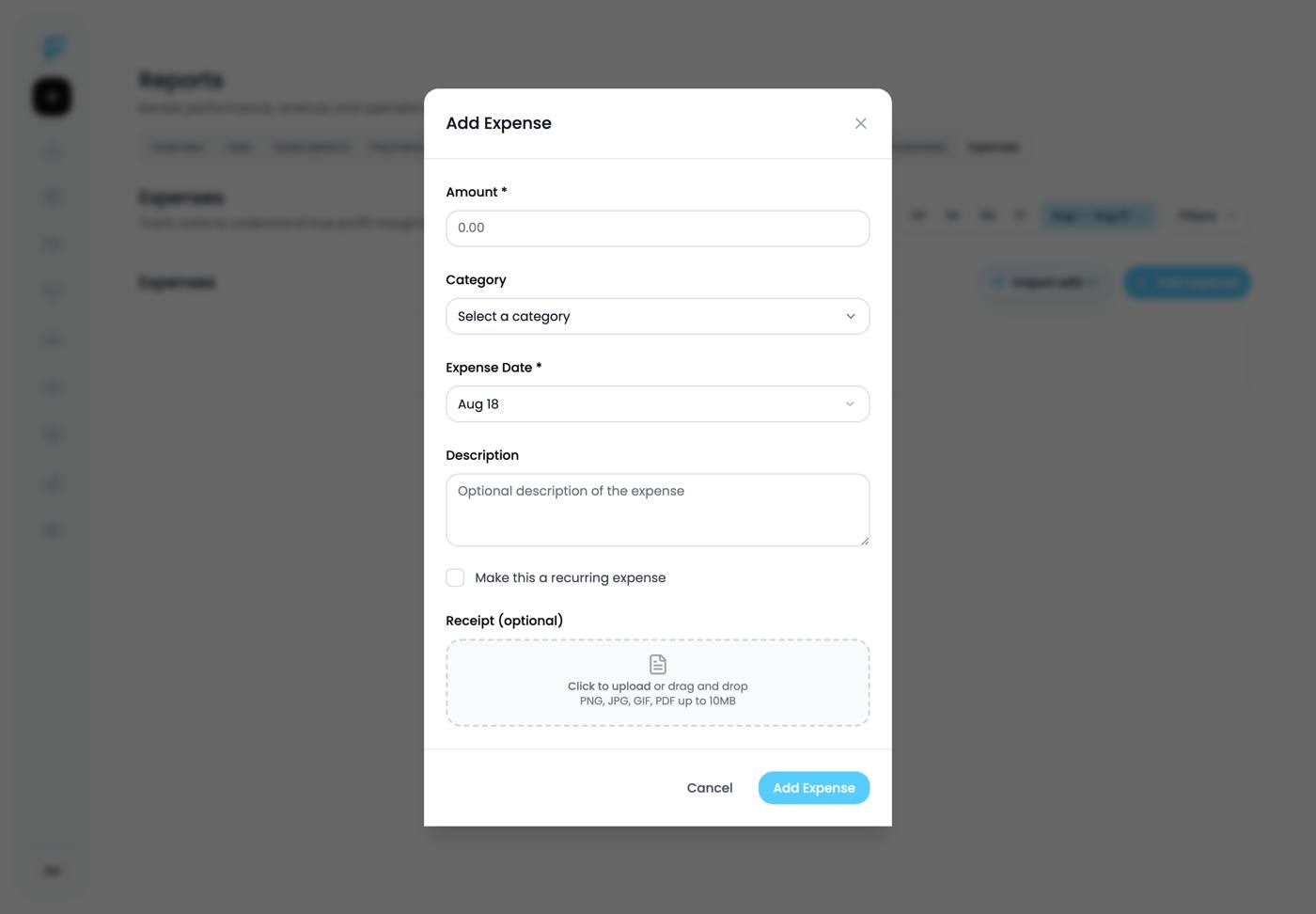 The Add Expense form